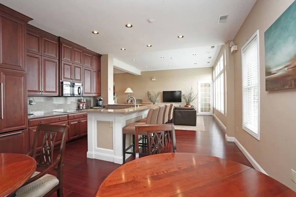Clubhouse kitchen with coffee bar at Ventana Hills in Coraopolis, Pennsylvania