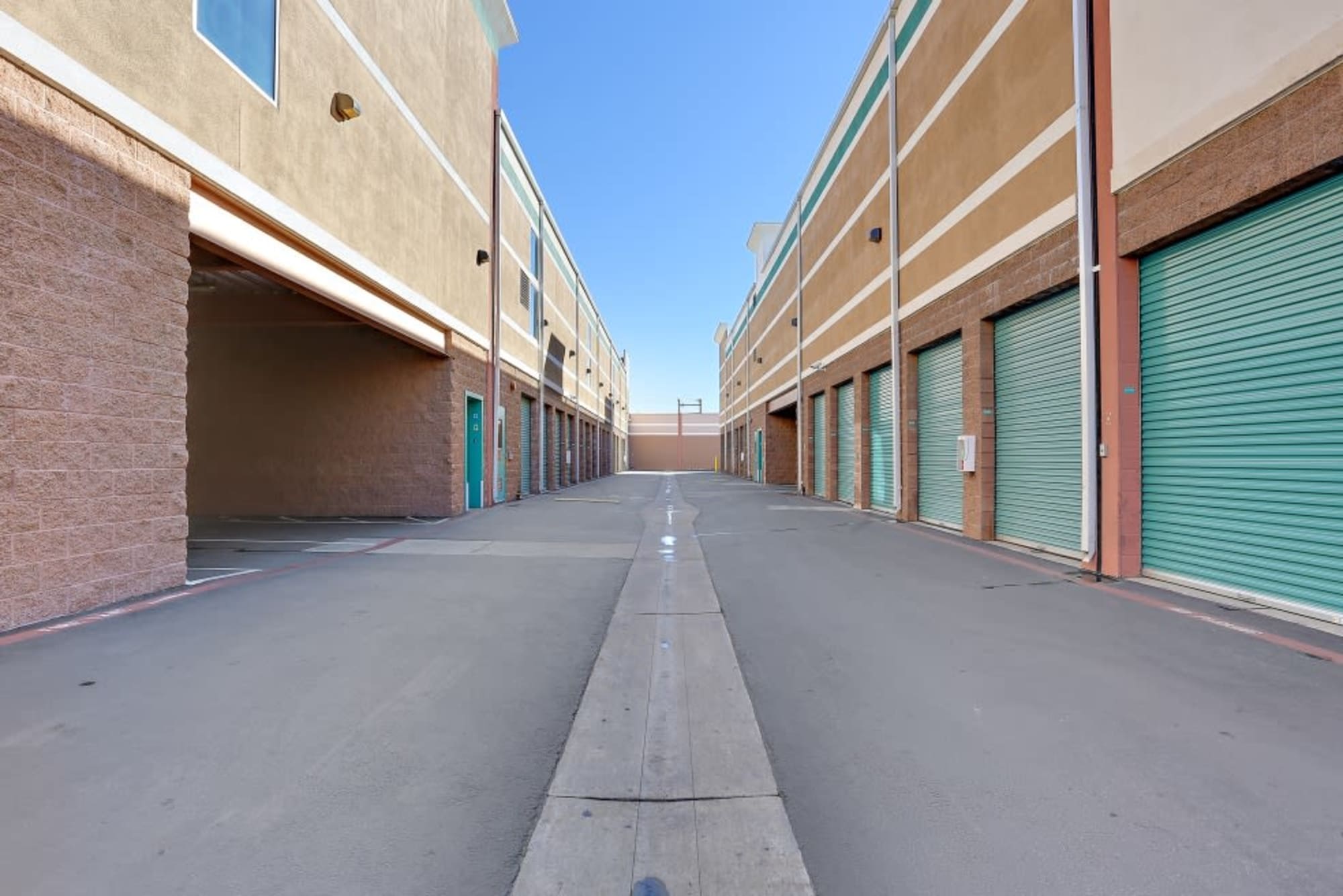 Outside drive-up storage units at A-1 Self Storage in Bell Gardens, California