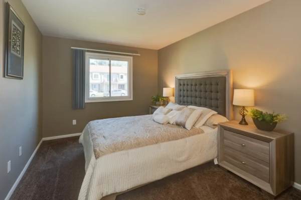 Spacious bedroom with bed at Andover Park in Valparaiso, Indiana