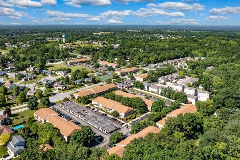 Drone view of the apartment at Andover Park, Valparaiso, Indiana