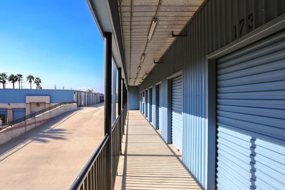 Outside accessed storage units at A-1 Self Storage in Anaheim, California