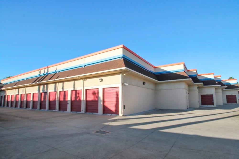 A row of outdoor storage units at A-1 Self Storage in Concord, California