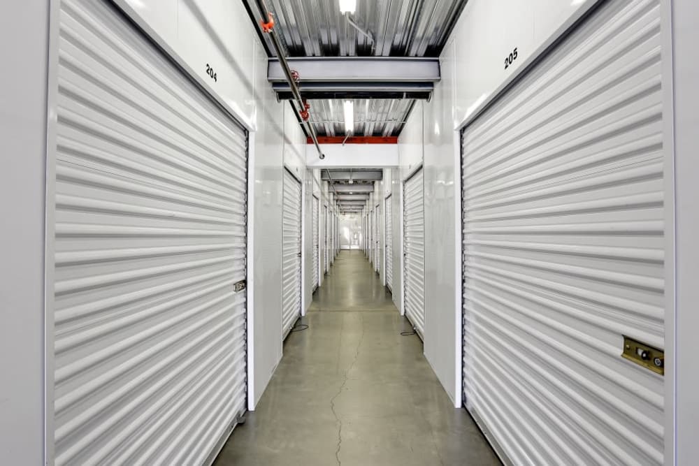 A row of indoor storage units at A-1 Self Storage in San Diego, California