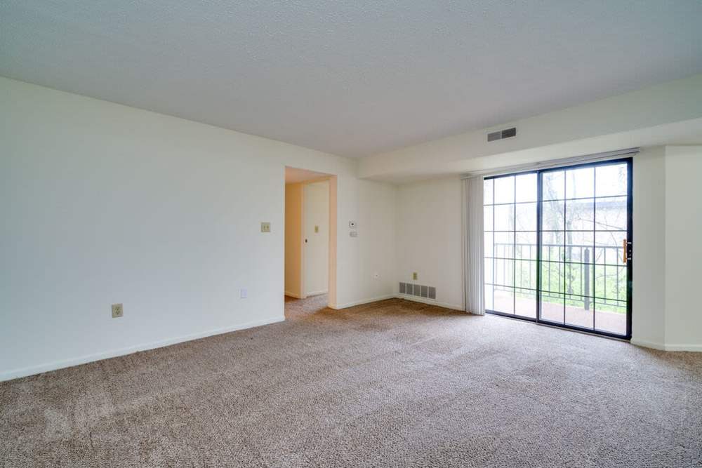Modern apartment with plush carpeting at Carriage Court in Cincinnati, Ohio