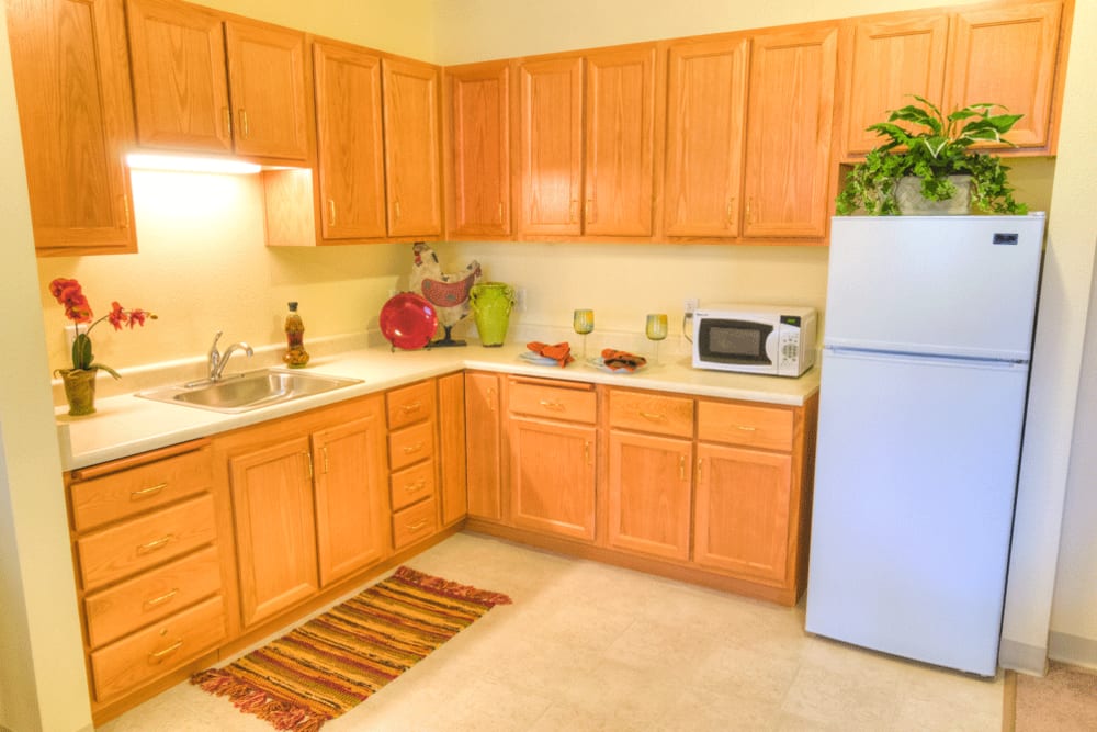 Kitchen in assisted living apartment at The Meadows - Assisted Living in Elk Grove, California