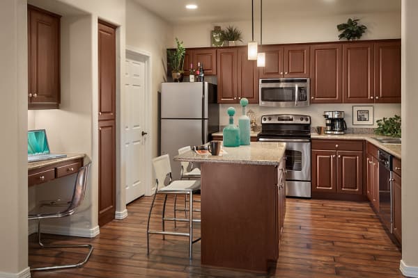 Kitchen with desk area at San Norterra in Phoenix, Arizona