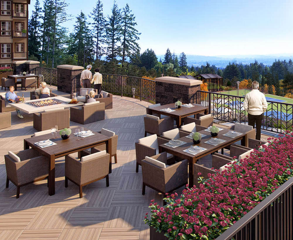 Outdoor dining at Touchmark in the West Hills in Portland, Oregon