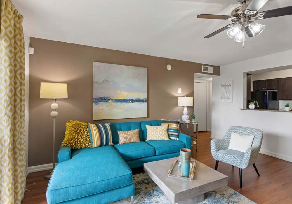 Stylishly decorated apartment living room at Cabrillo Apartments in Scottsdale, Arizona