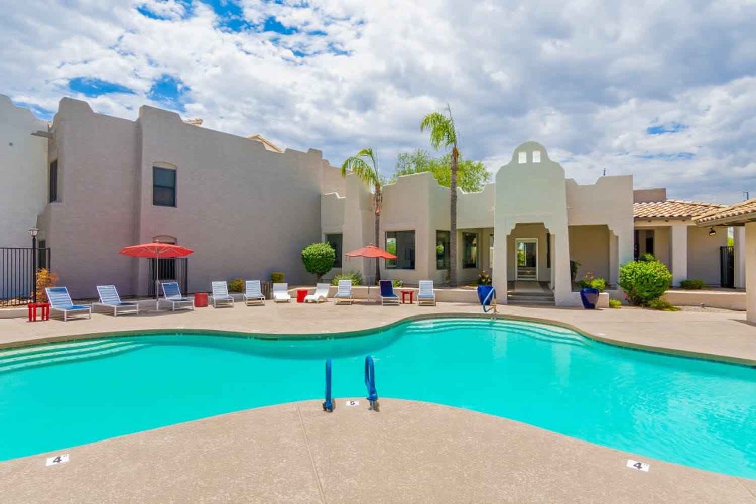 Community swimming pool at Cabrillo Apartments in Scottsdale, Arizona