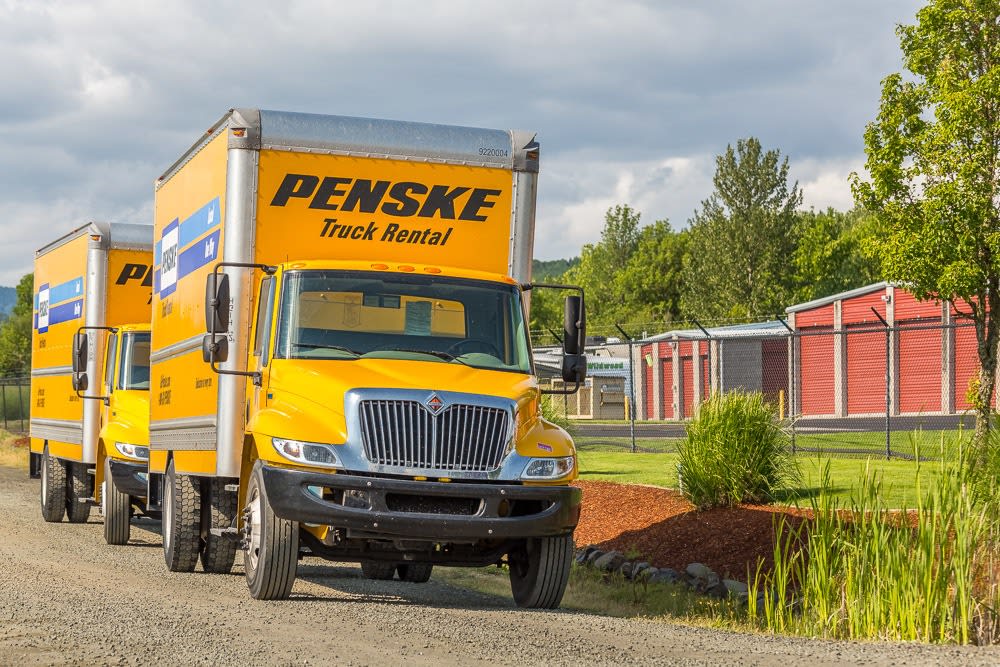 Rental trucks at Philomath Self Storage in Philomath, Oregon.