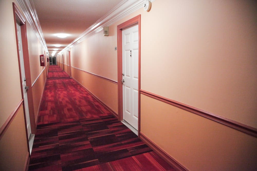 Wide hallways at Lime Tree Village in Deerfield Beach, Florida