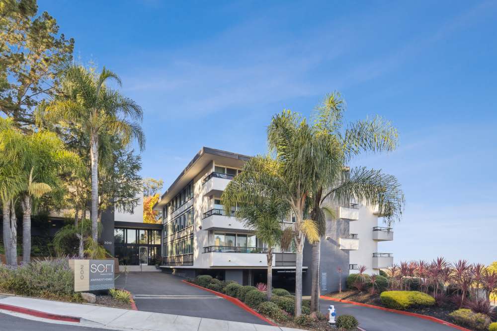 Front view of community apartment at Belmont Glen Residences in Belmont, California