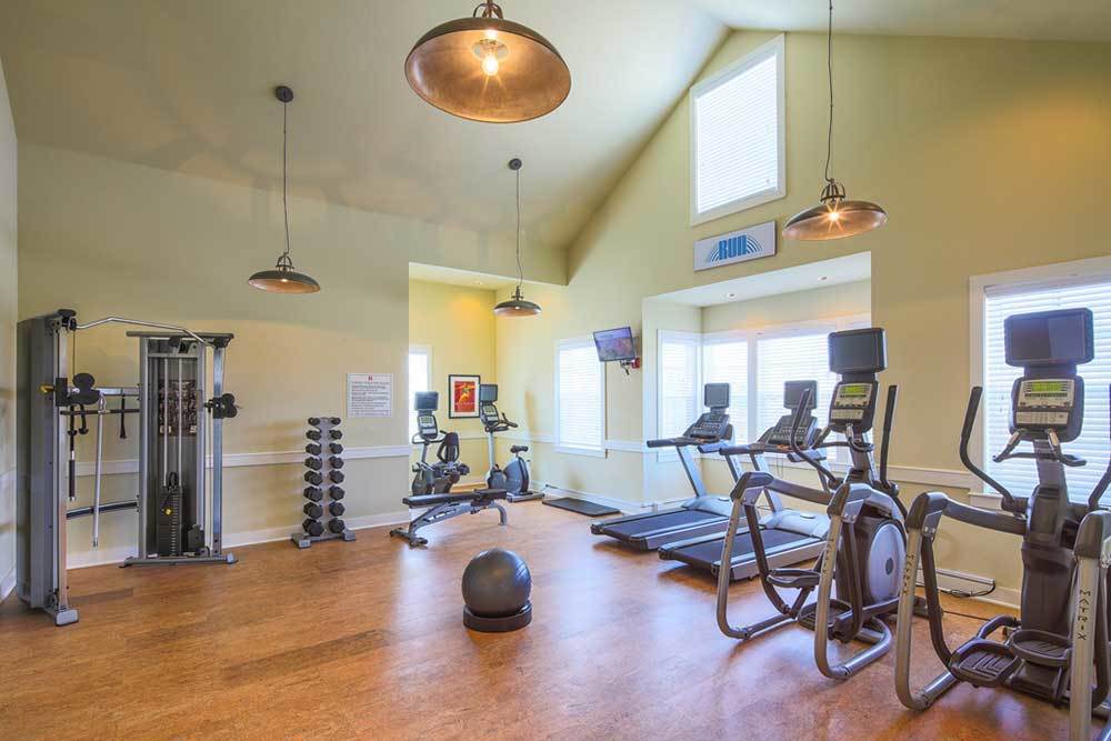 A spacious community gym at Traditions at Mid Rivers in Cottleville, Missouri