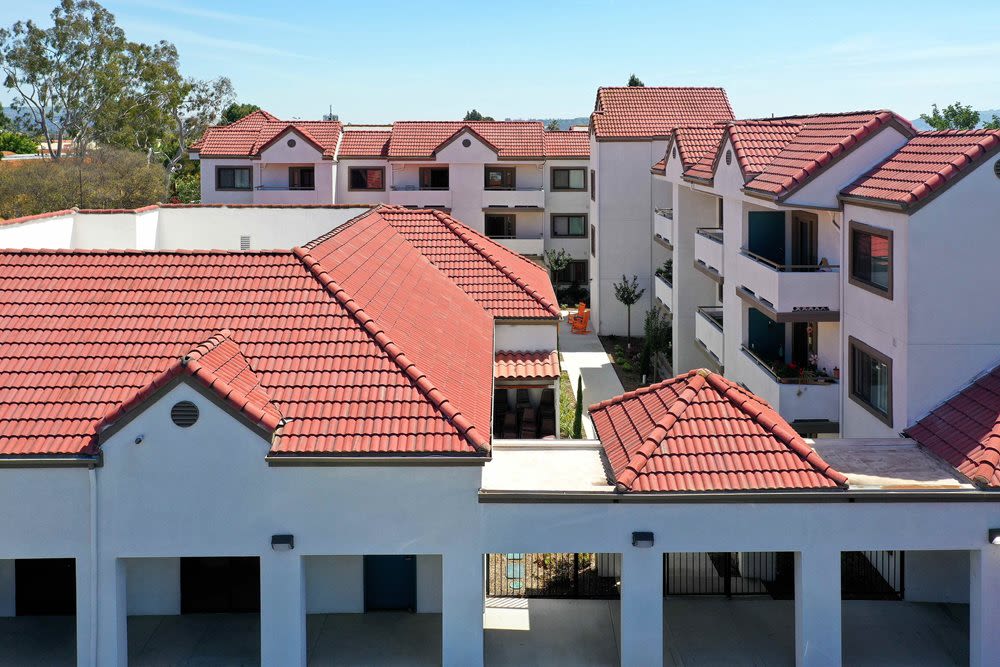 Aerial view of apartments at Sunny Garden Apartments in La Puente, California