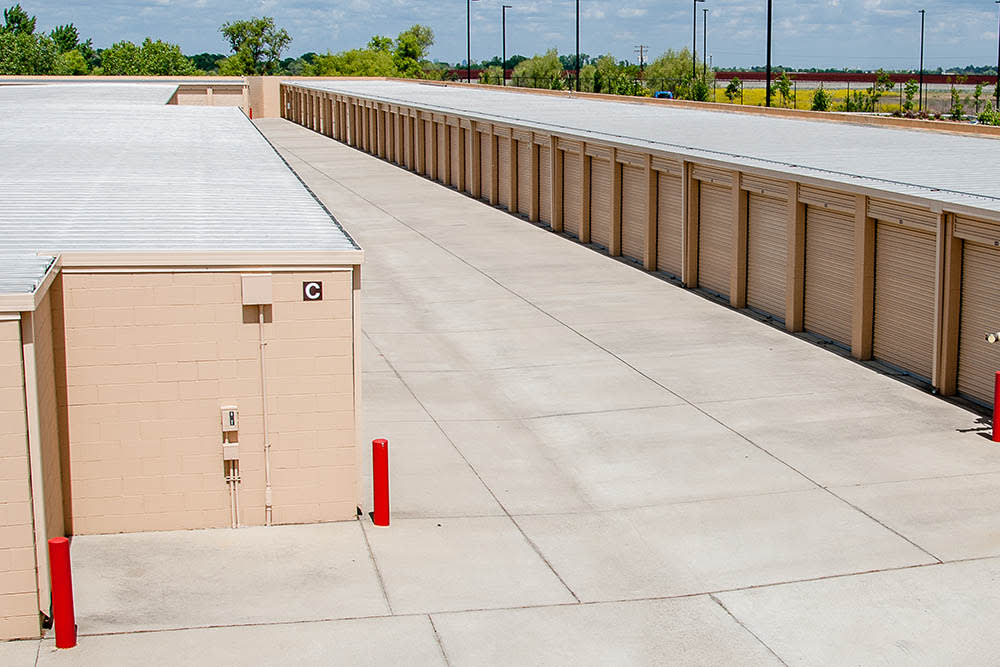 Wide aisles at Harbour Point Self Storage in Elk Grove, California