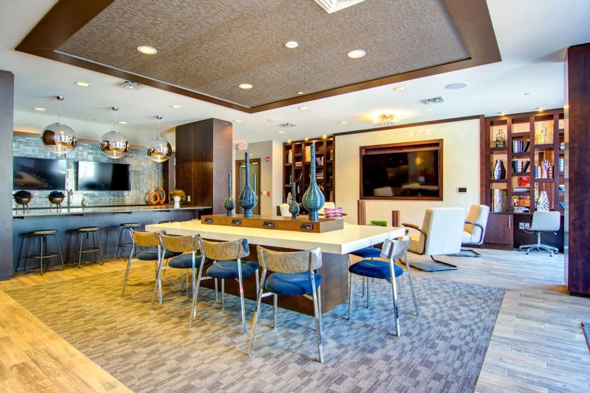 Modern décor in the clubhouse at Station R Apartments in Atlanta, Georgia