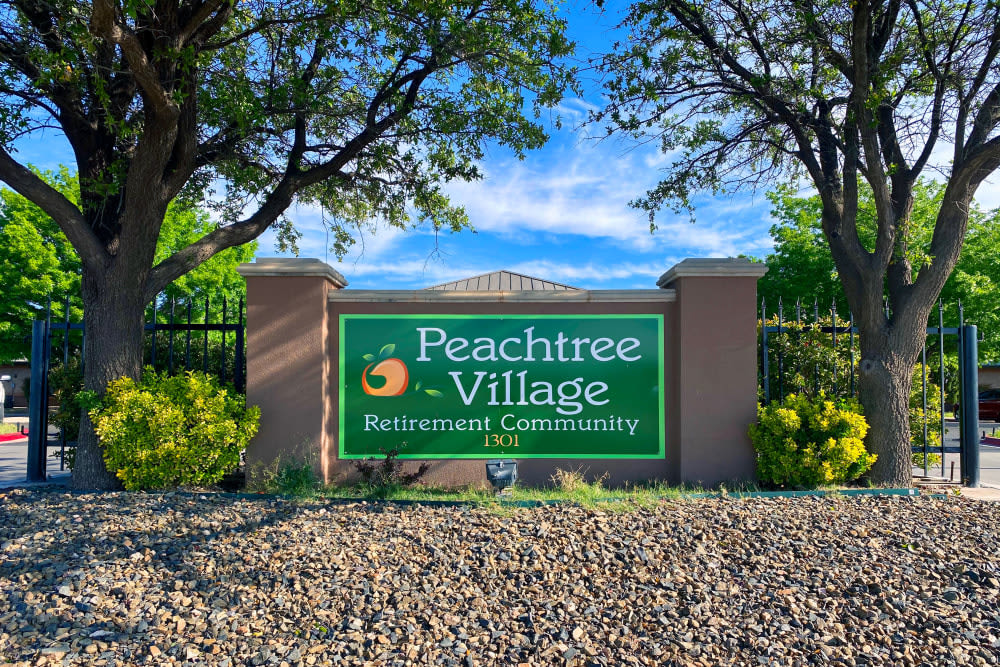 The main entrance at Peachtree Village Retirement Community in Roswell, New Mexico.