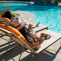 Residents enjoying the swimming pool at Lark in San Antonio, Texas