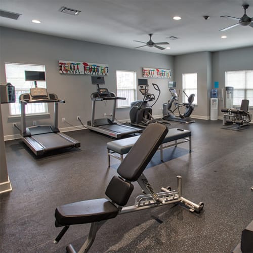 Cardio machines and weights in the high-tech fitness center at The Kane in Aliquippa, Pennsylvania