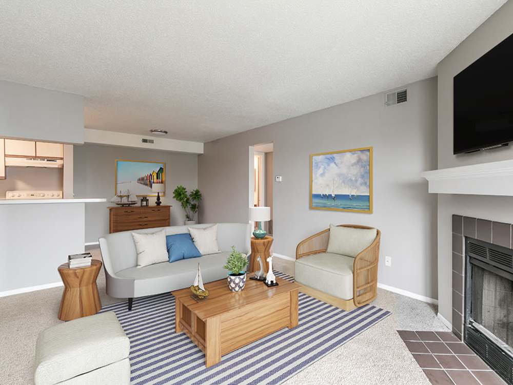 A spacious well-furnished living room at Runaway Bay in Lansing, Michigan