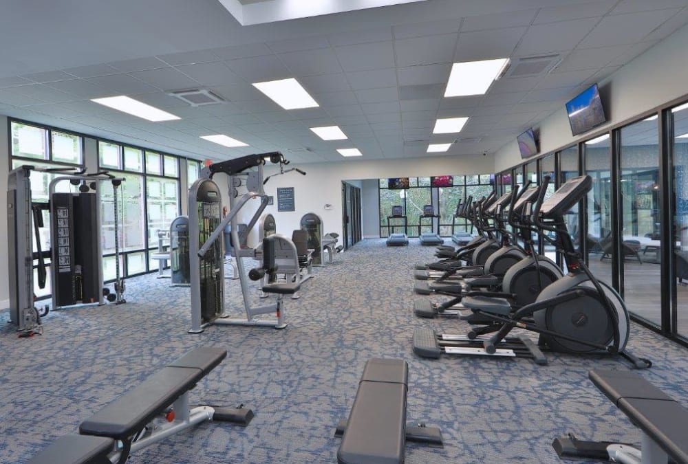 Well-equipped fitness center at Stoneridge at Mark Center Apartment Homes in Alexandria, Virginia