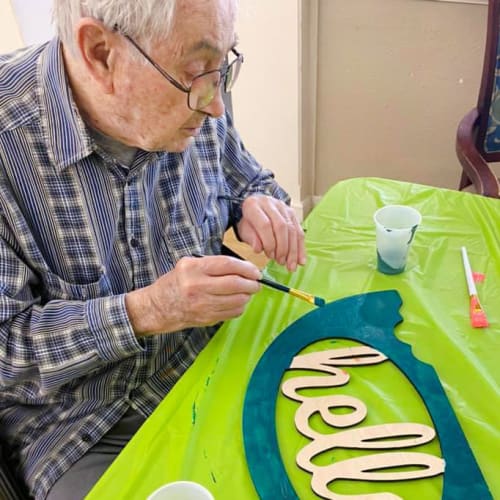 A resident crafting at {location_name}} in Wahoo, Nebraska