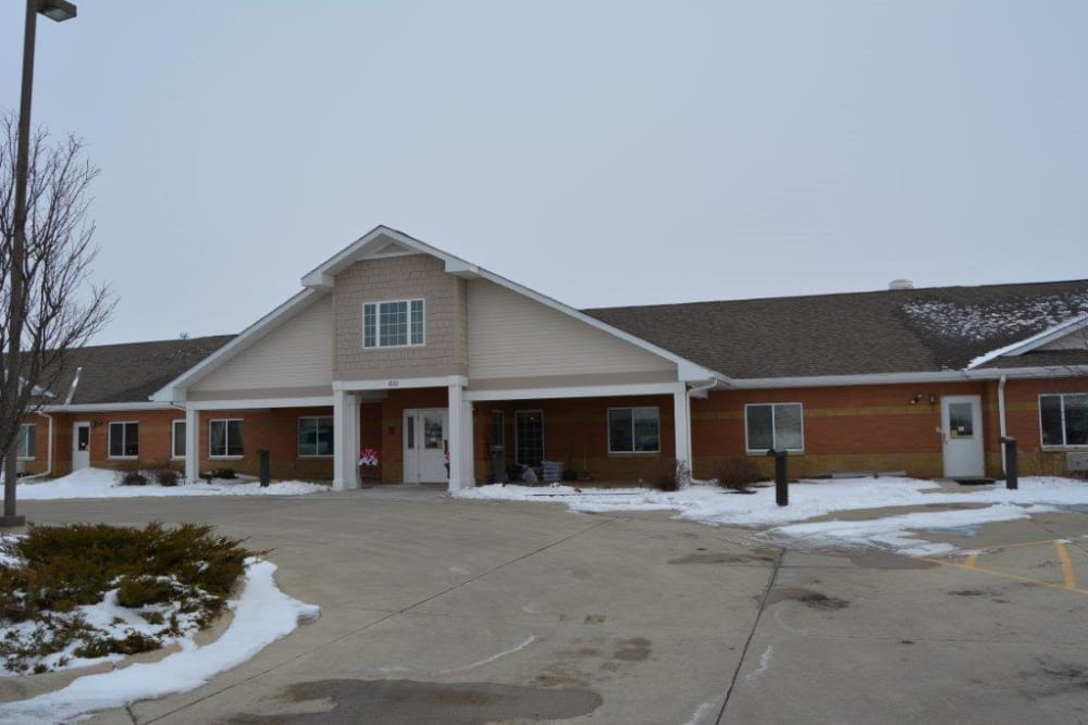 Driveway and main entrance to Courtyard Estates at Hawthorne Crossing in Bondurant, Iowa.