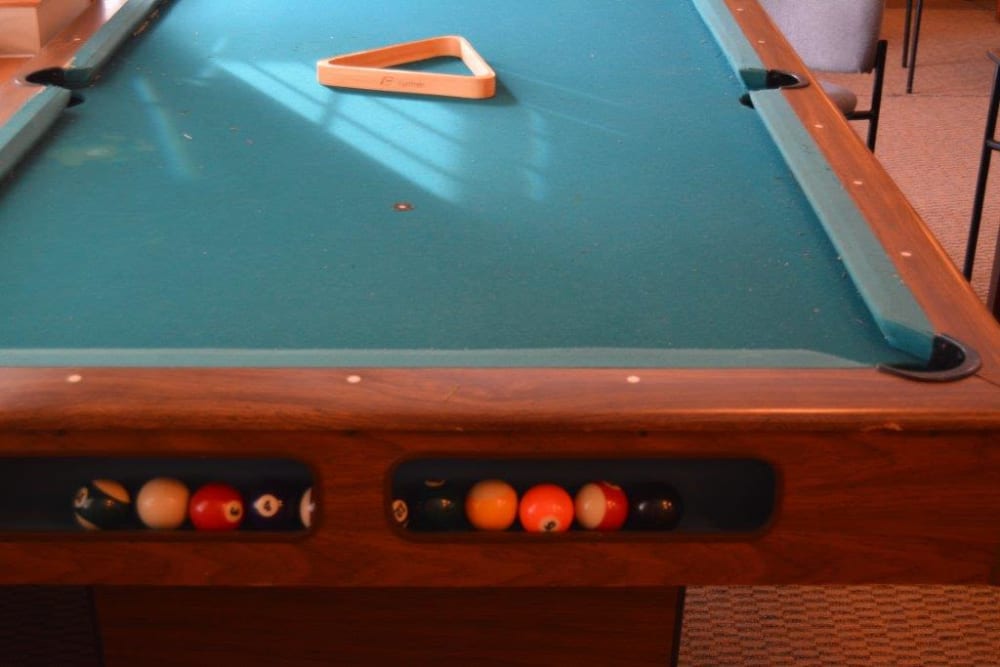 Pool table ready for a game at Courtyard Estates at Hawthorne Crossing in Bondurant, Iowa.