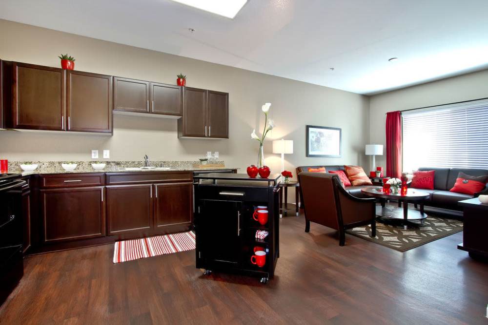 Apartment open kitchen with living room at Acapella in Las Vegas, Nevada