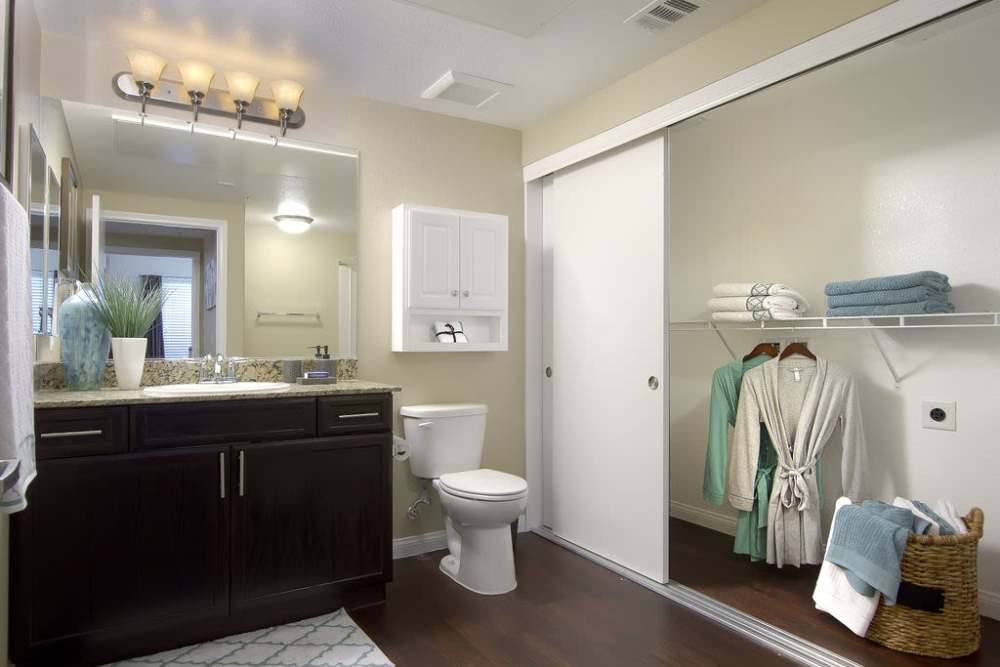 Bathroom with large walk-in closet at Minuet in Las Vegas, Nevada