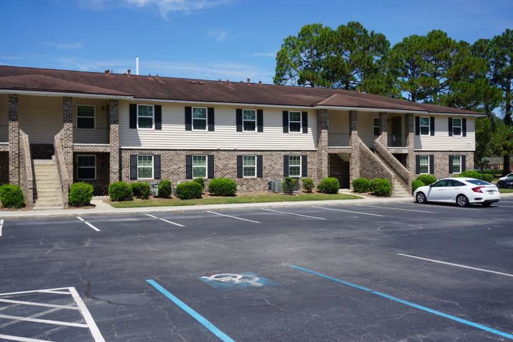 Exterior view of community at Crown Villa Apartments in Savannah, Georgia