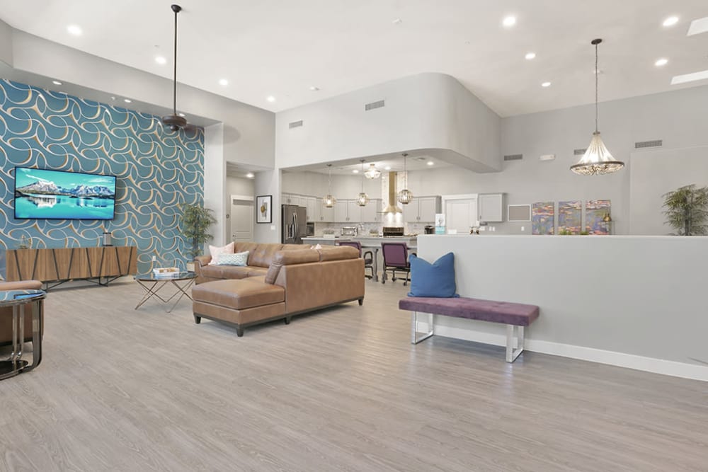 Large room with living room and kitchen at Hacienda Del Rey in Litchfield Park, Arizona