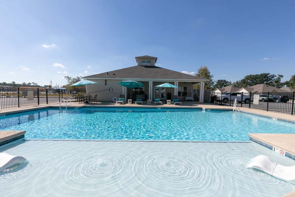 Different angle of the poolside benches at Patriots Place in Valdosta, Georgia  