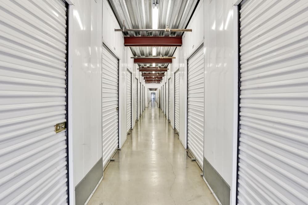 A row of indoor storage units at A-1 Self Storage in San Jose, California