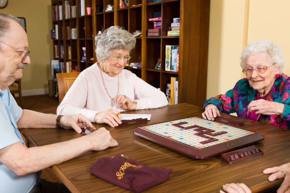 residents playing scrabble at Traditions of Hershey in Palmyra, Pennsylvania