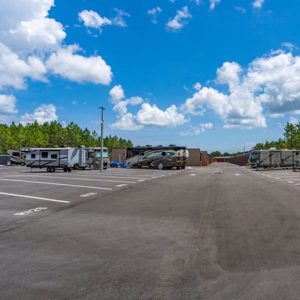 Wide driveways make parking even the largest recreational vehicles a breeze at StorQuest Self Storage in Acampo, California