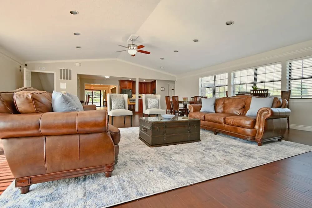 Lounge area in the clubhouse at Woodspring Apartments in Florence, Kentucky