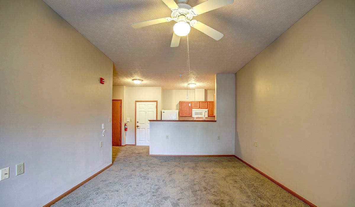 Bright living room at Brentwood Greene in Kokomo, Indiana