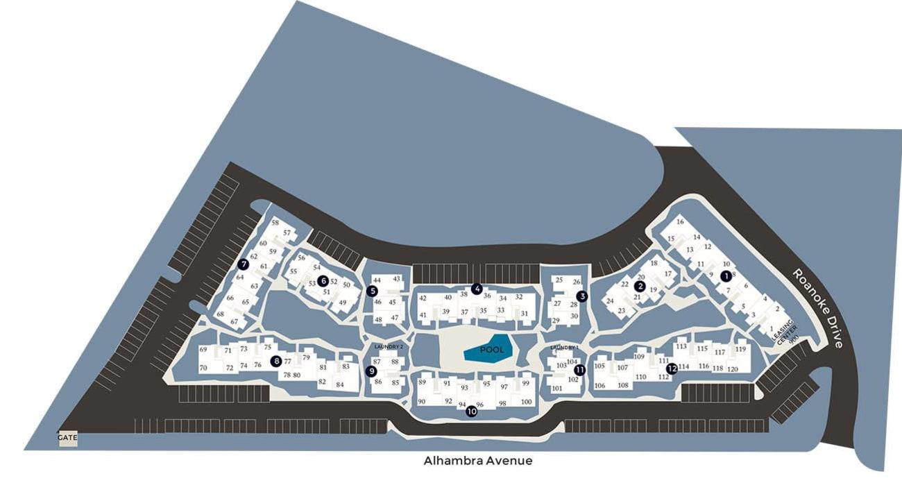 Community site map for Valley Ridge Apartment Homes in Martinez, California