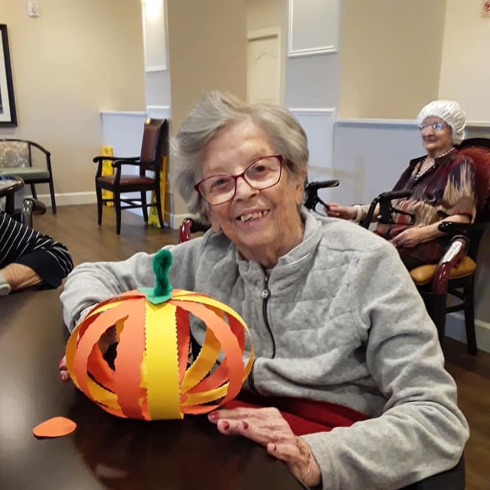 A resident made a pumpkin craft at Inspired Living Kenner in Kenner, Louisiana