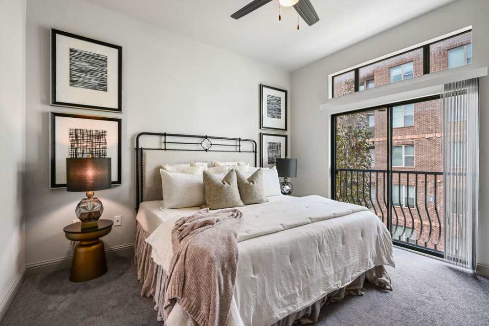 Specious bedroom with juliet balcony at Domain Memorial in Houston, Texas
