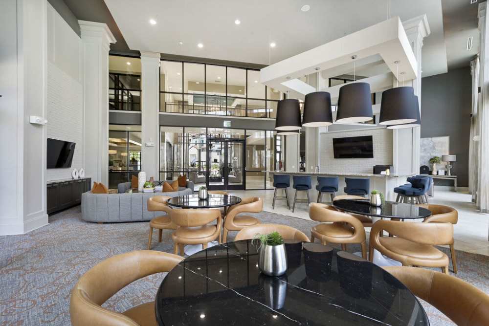 Clubhouse with television and bar counter at Domain Memorial in Houston, Texas