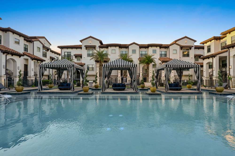 Resort-style swimming pool at Domain Memorial in Houston, Texas