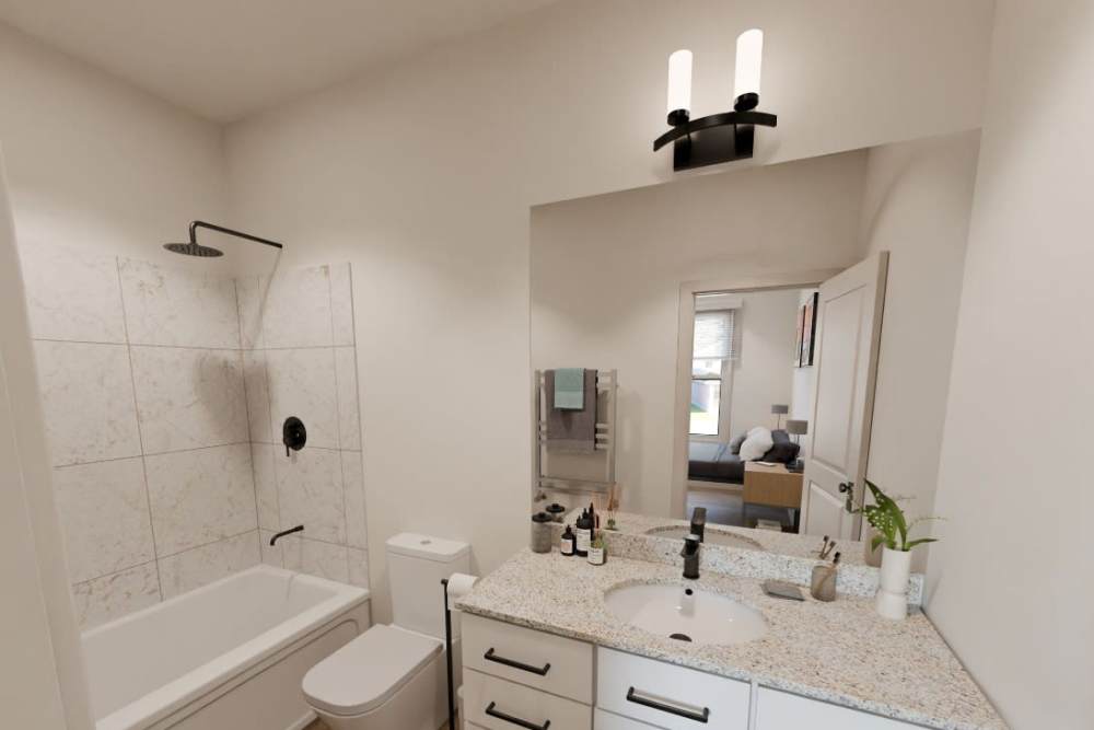 Luxury granite countertop with modern fixtures at Russ Town Crossing in Ruston, Louisiana