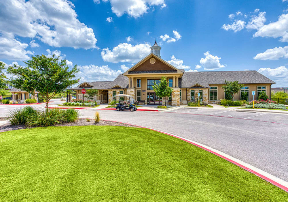 Green lawn outside of leasing office at Arrington Ridge in Round Rock, Texas
