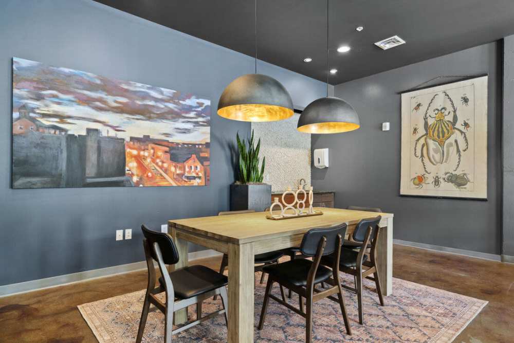 Dining table in the lounge at 2001 East in Richmond, Virginia