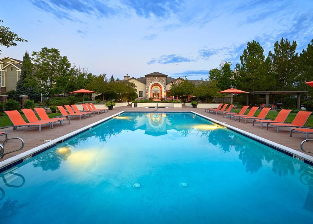 Pool area at Legend Oaks Apartments