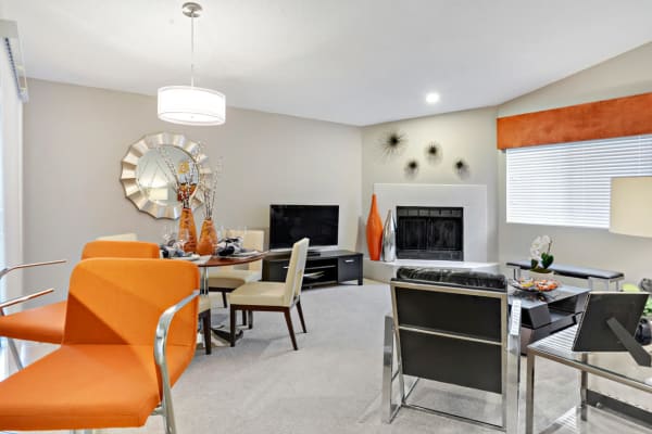 Modern living room at Environs Residential Rental Community in Westminster, Colorado