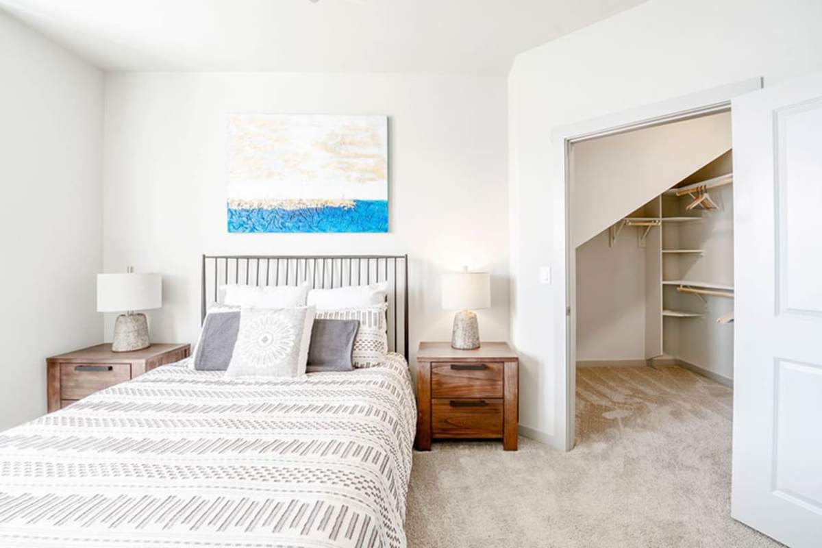 Bedroom with oversized closet at Caliber at Flatirons in Broomfield, Colorado