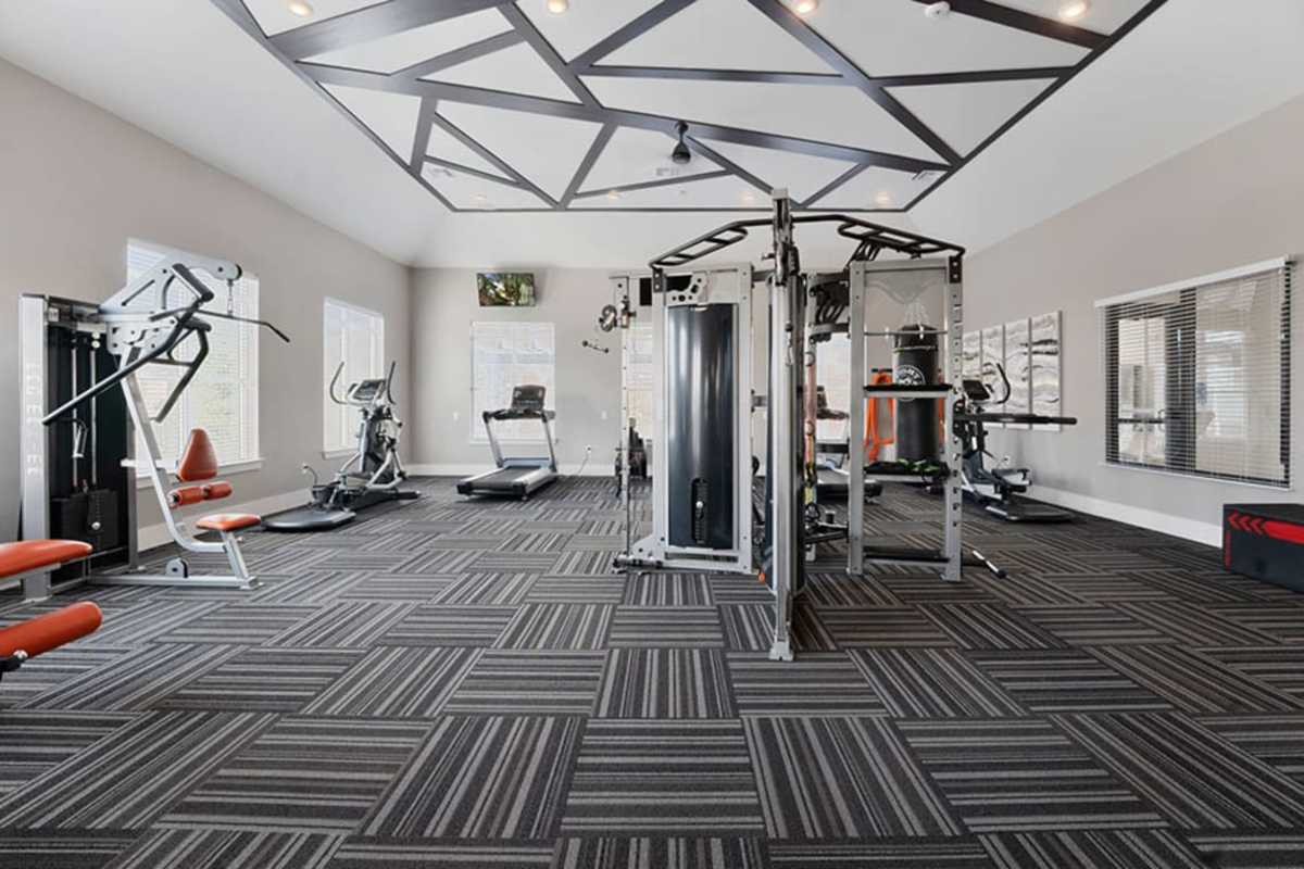 Spacious fitness center at Caliber at Flatirons in Broomfield, Colorado